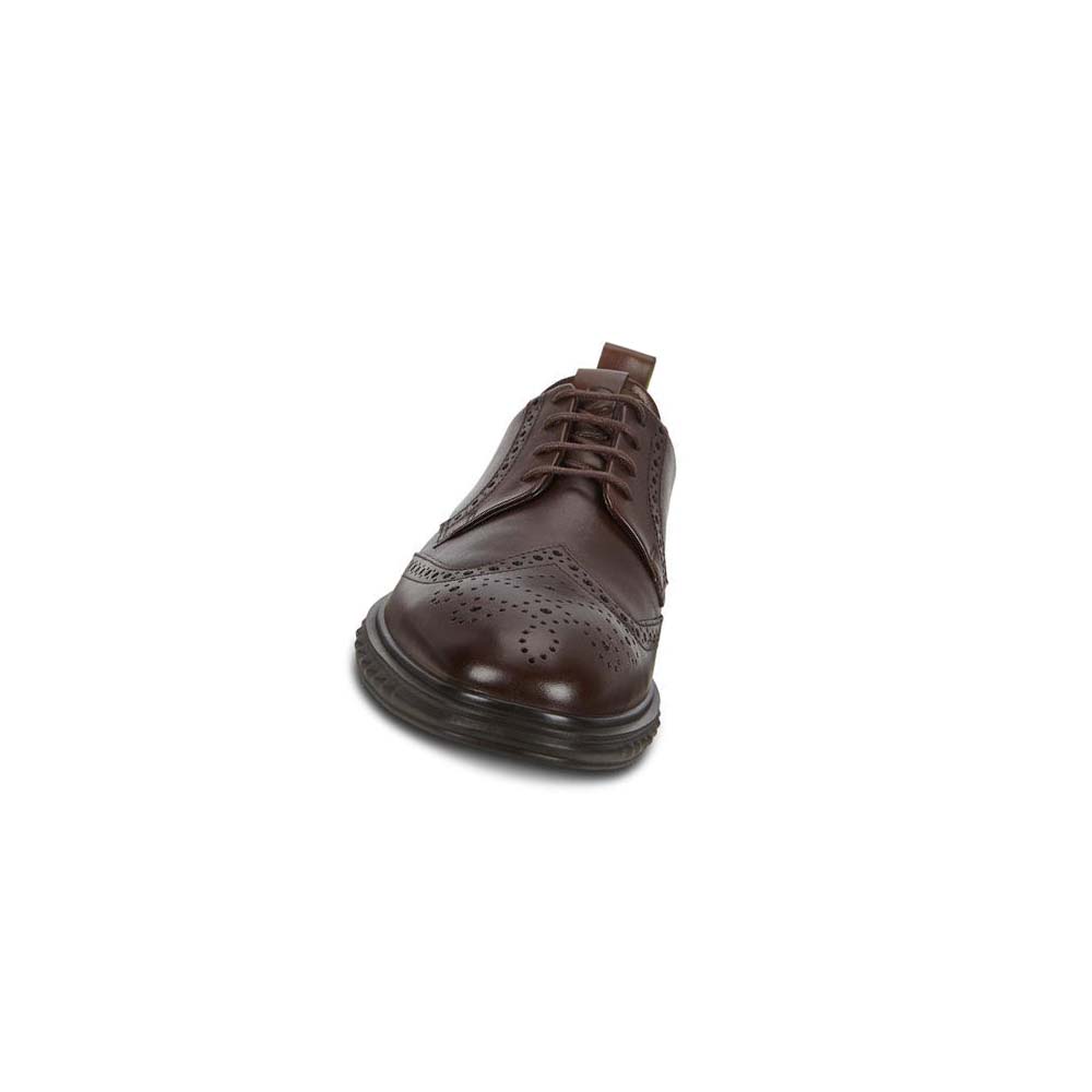 Men's Ecco St.1 Hybrid Lite Wingtip Brogue Dress Shoes Brown | USA 530EBC